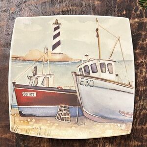 Nautical Square Plate with Lighthouse Design